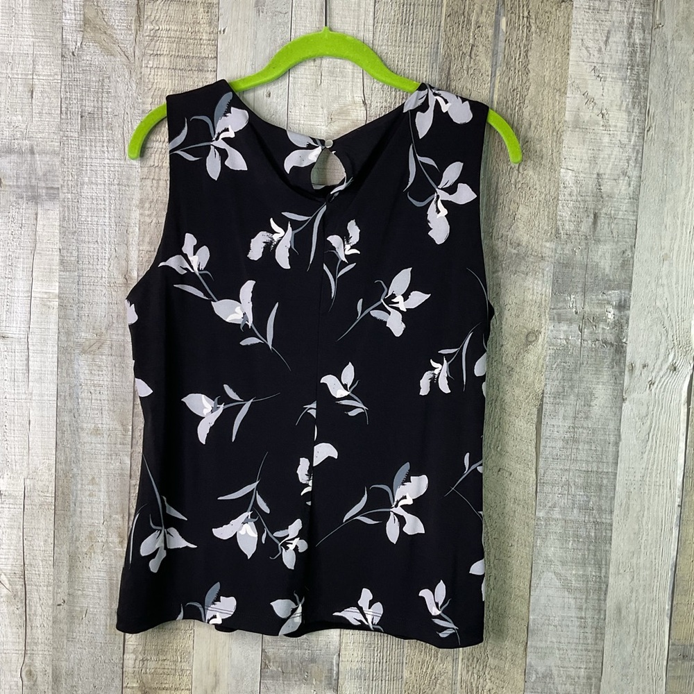 Calvin Klein PXL Floral Pleated Neck Sleeveless Top Back Button Keyhole Closure - Picture 3 of 8
